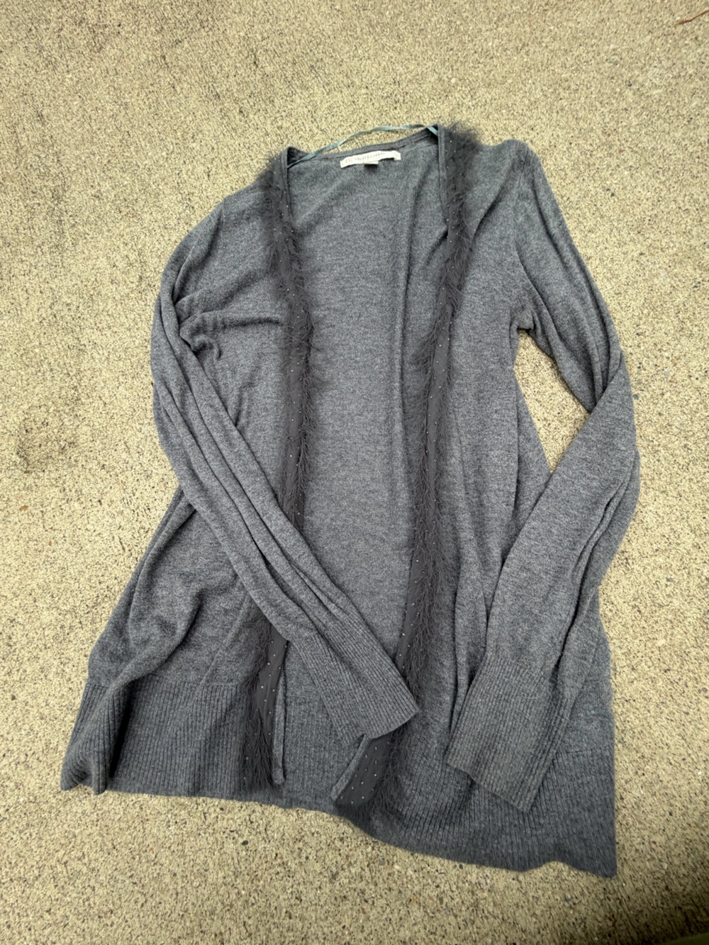 LC Lauren Conrad Women's S Gray Solid Knit Beaded Open Front Cardigan Sweater